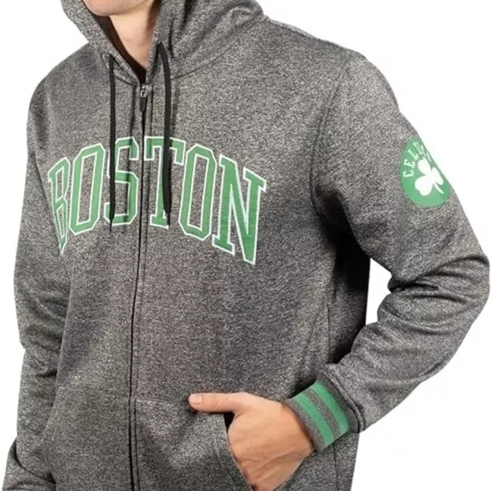 Boston Celtics Men's SMALL FULL-ZIP Hoodie NBA Gray & Green